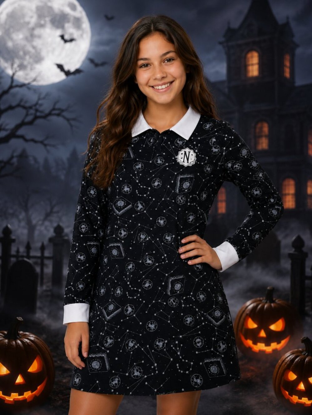 Wednesday Addams Dress Youth XL 14-16 Mad Engine Black Gothic Collared Dress